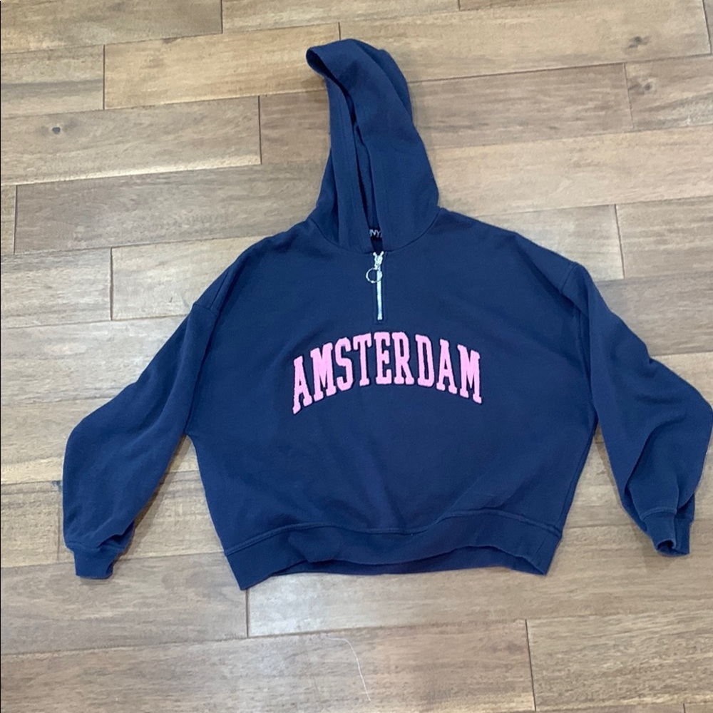 Navy Hoodie with Pink Amsterdam Print
Size M